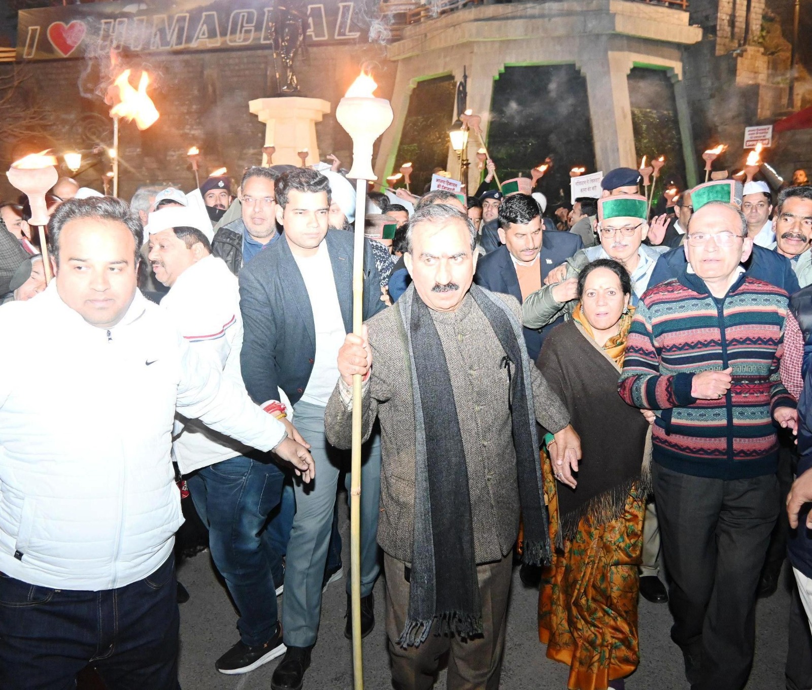 Amid political turmoil in Himachal, the Congress carries out Torch March against BJP at the Ridge in Shimla.