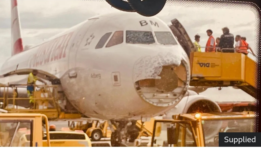 A narrow escape of passengers as hailstorm damage airbus A320 aircraft enroute from Spain to Vienna. 