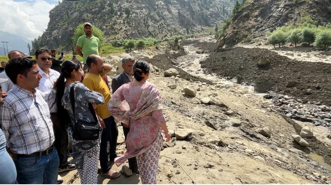 Flooding in Karpat Nallah in remote Miyar valley of tribal district Lahaul and Spiti in Himalayan region causes extensive damage to crops on 13 bigha agricultural land in the region.