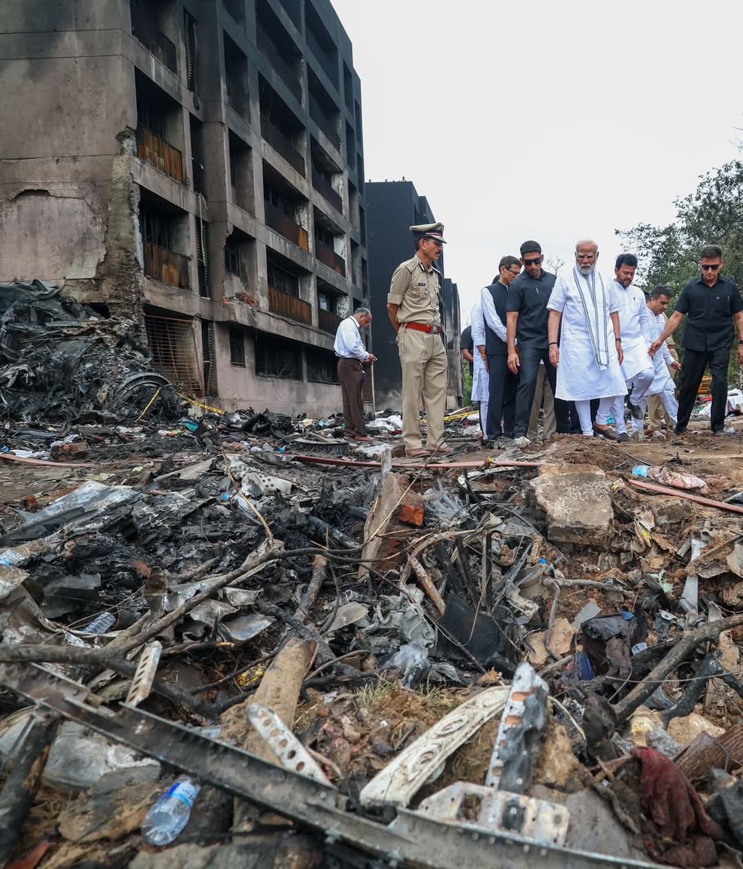 PM Modi Visits Ahmedabad Following Tragic Plane Crash, Reviews Relief Efforts and Mourns Loss of Former CM Vijay Rupani.