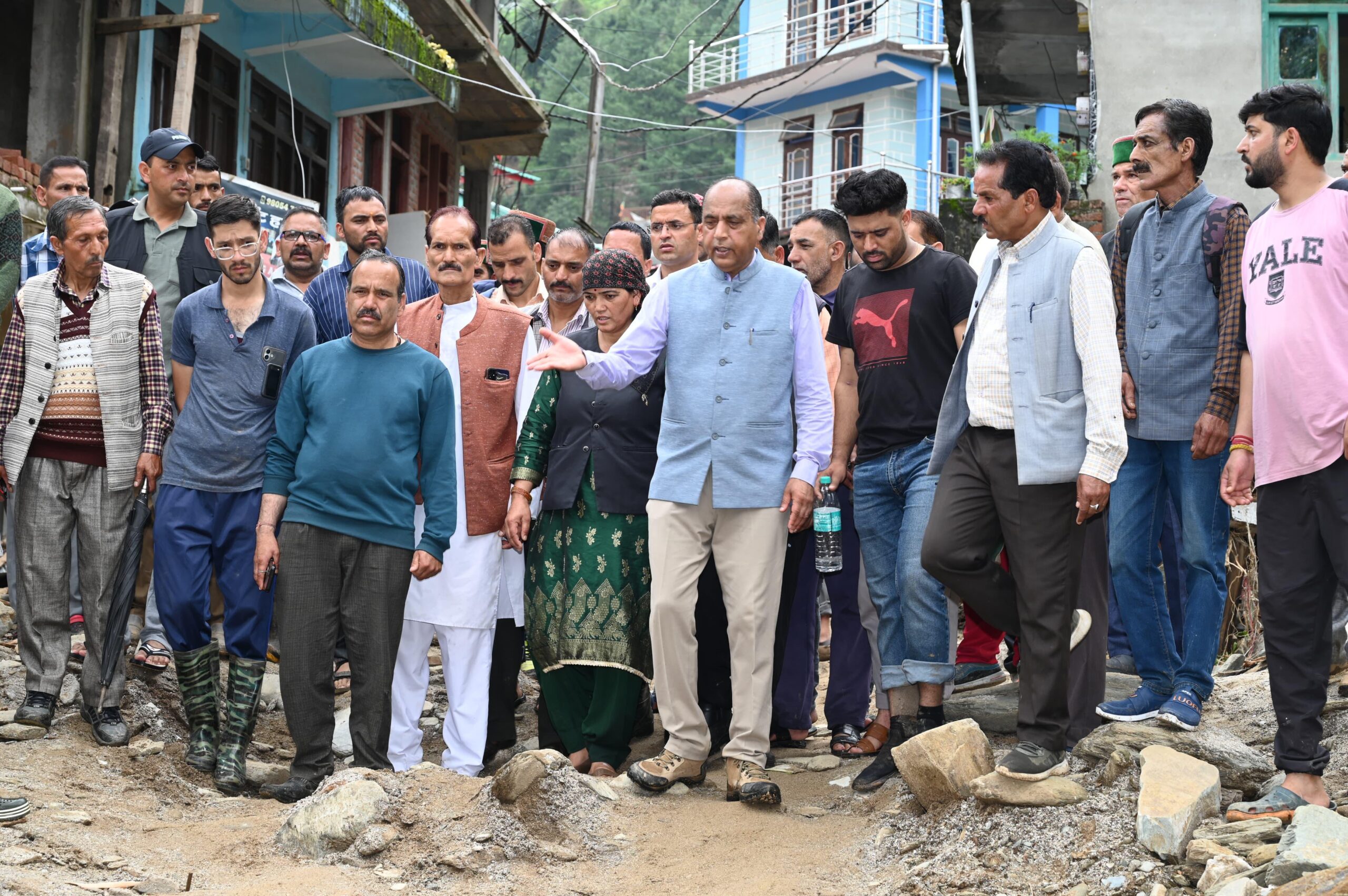 Leader of Opposition Jairam Thakur Treks 10 km to Reach Disaster-Hit Thunag; Urges Swift Relief and BRO Support for Road Restoration.