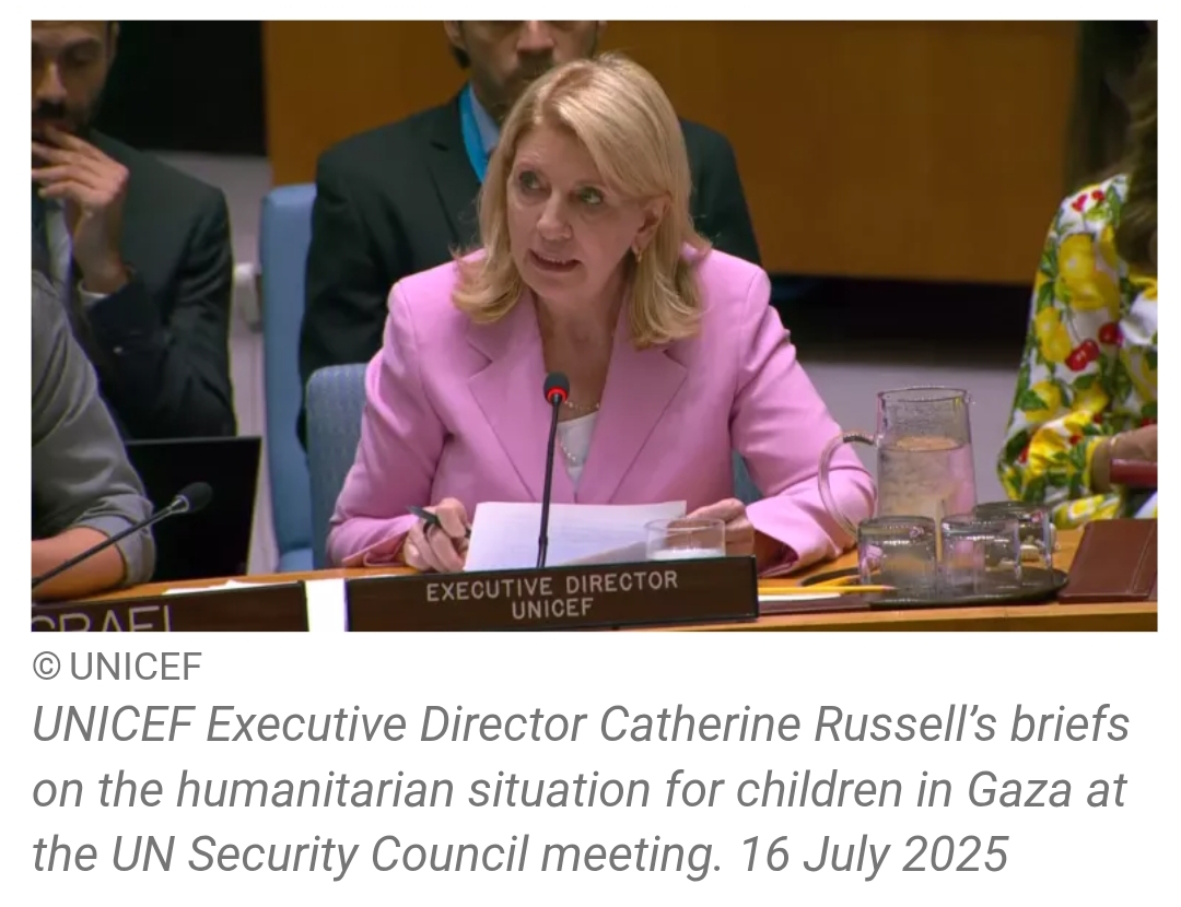 UNICEF Chief Delivers Harrowing Brief to UN Security Council: Gaza’s Children “Betrayed by the World” Amid War, Hunger, and Disease. 