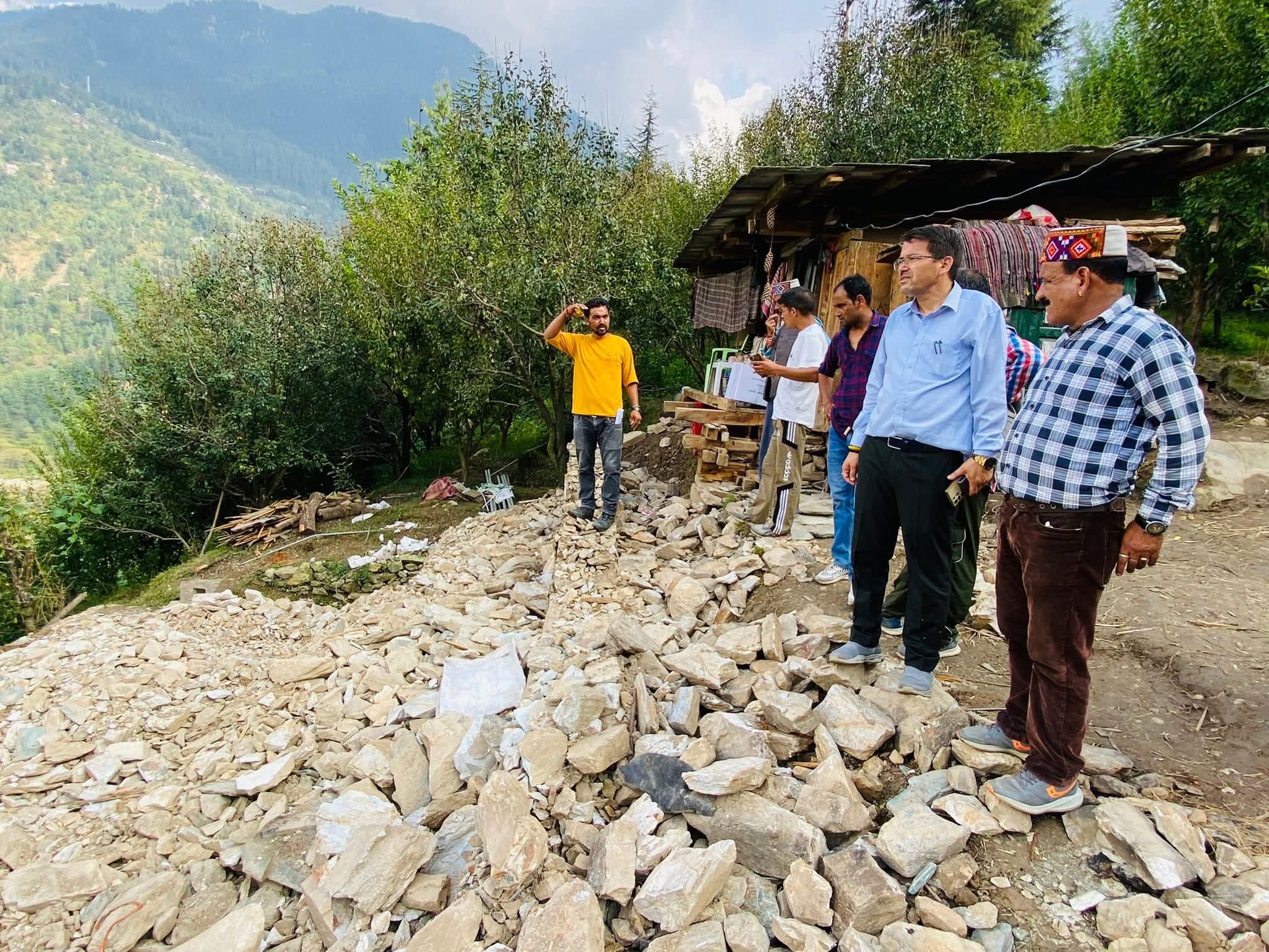 BJP MLA Surender Shourie Visits Disaster-Hit Villages in Banjar Kullu, Assesses Damages.