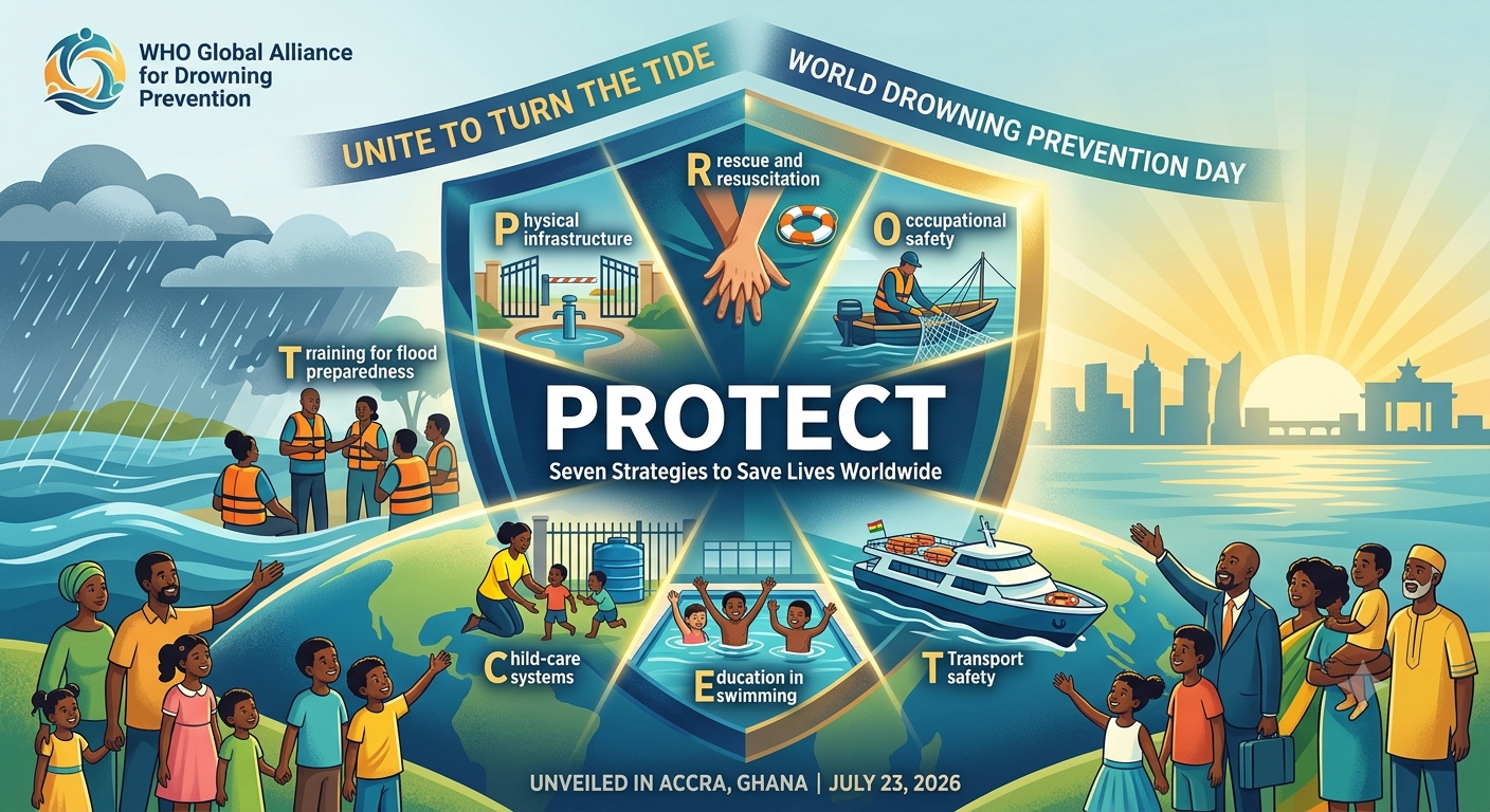 WHO Unveils Seven-Point ‘PROTECT’ Strategy to Reduce Global Drowning Deaths Ahead of World Drowning Prevention Day.